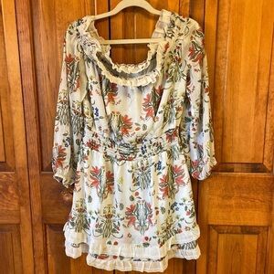 Endless Rose Floral Ruffle Off Shoulder Bishop Sheer 2 Tiers Elastic Waistband